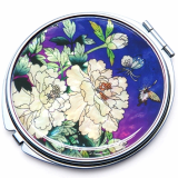 Mother of Pearl Compact Mirror with Peony Blue